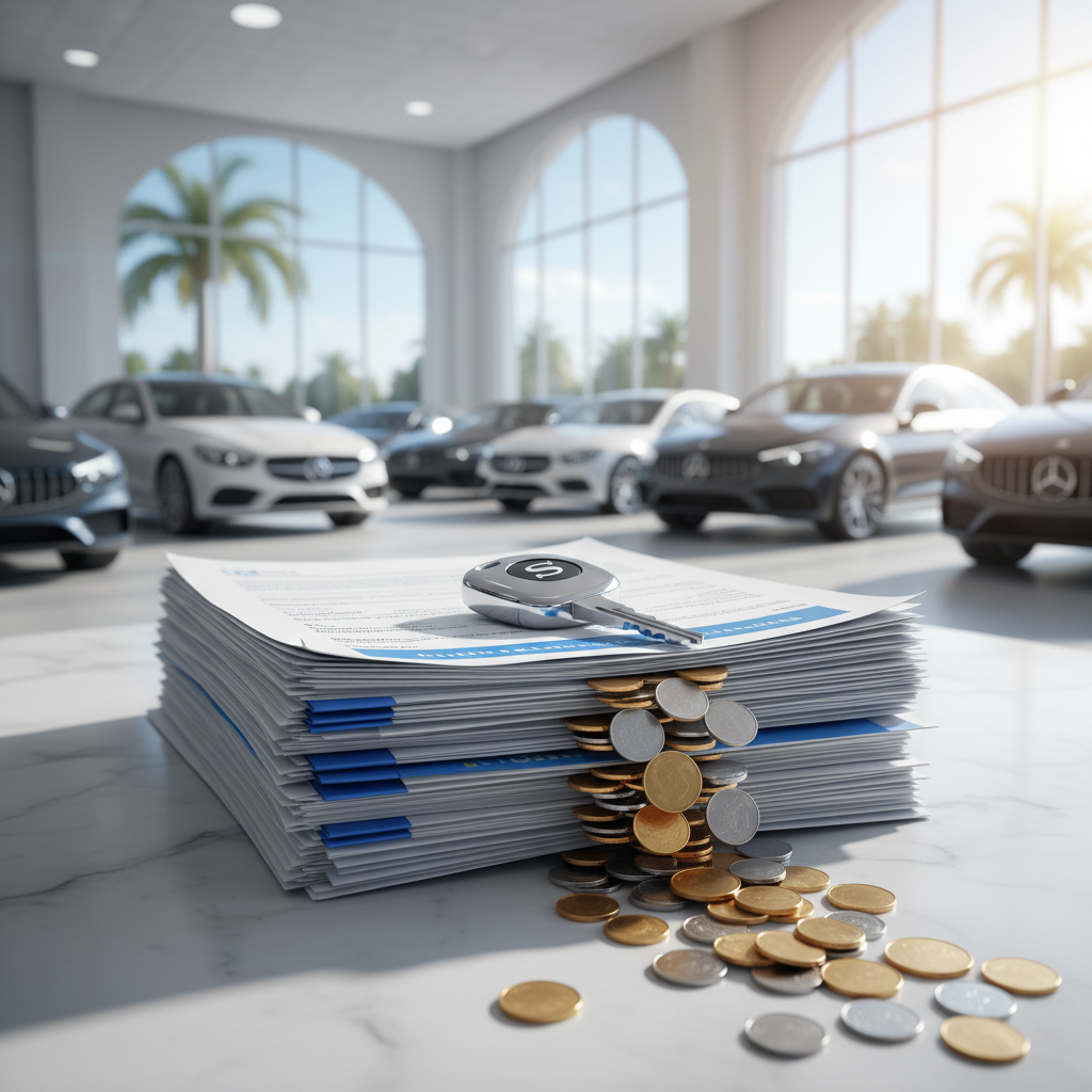 A woman compares car finance paperwork and household bills at home — www.changeyourlife.money