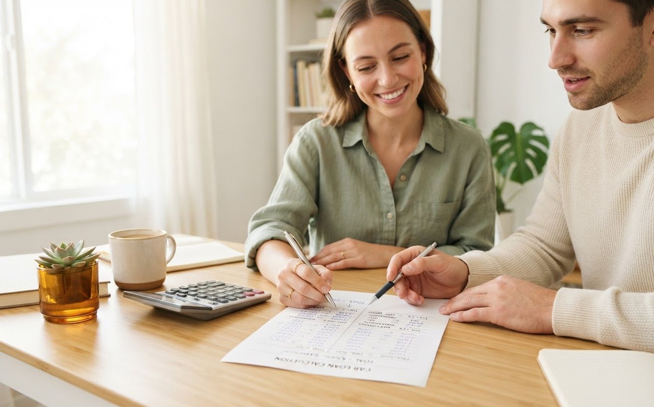 Hands calculate the total cost of car ownership at a home desk — www.changeyourlife.money