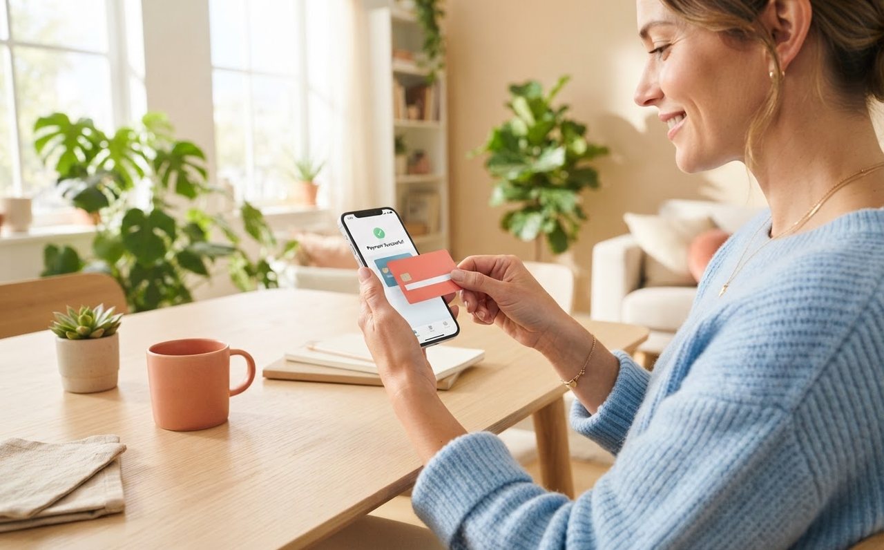 Person removing a card from a shopping app — www.changeyourlife.money