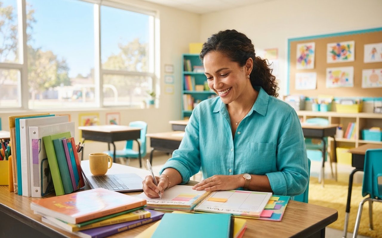 Teacher preparing a classroom lesson before school starts — www.changeyourlife.money