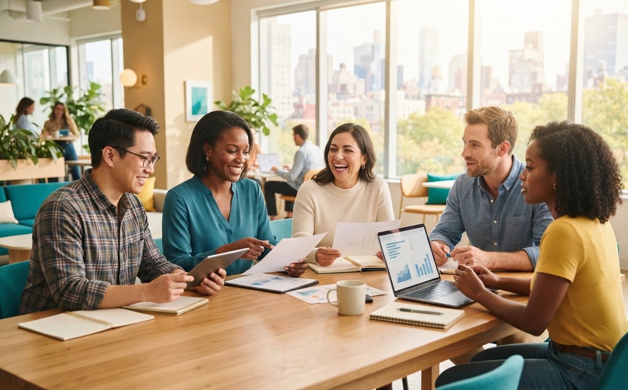 Diverse workers comparing career opportunities at a shared table — www.changeyourlife.money