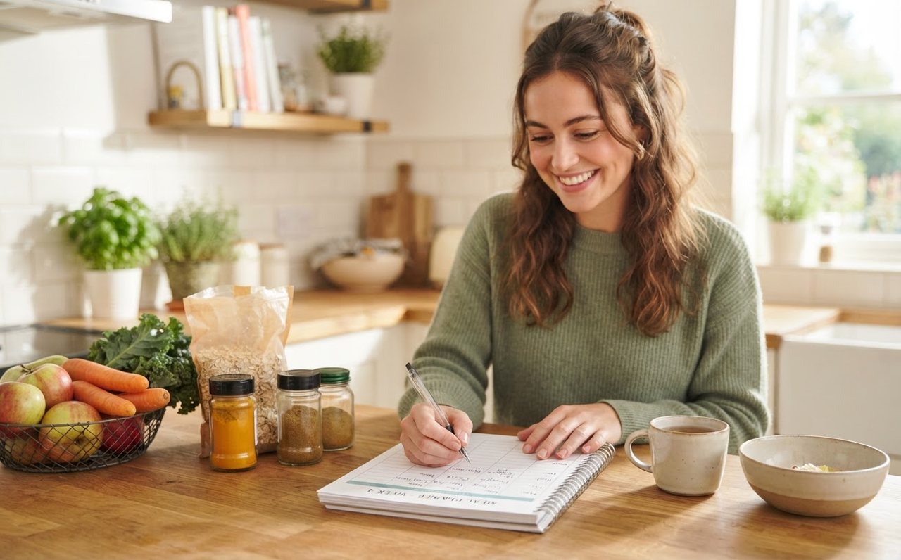 A young adult plans affordable meals in a home kitchen — www.changeyourlife.money