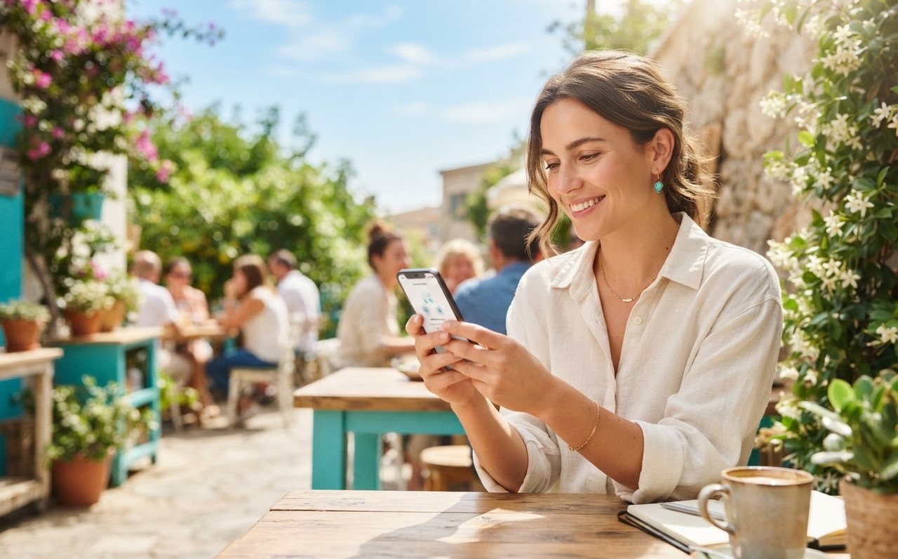 A woman sets up an automatic savings transfer on her phone — www.changeyourlife.money