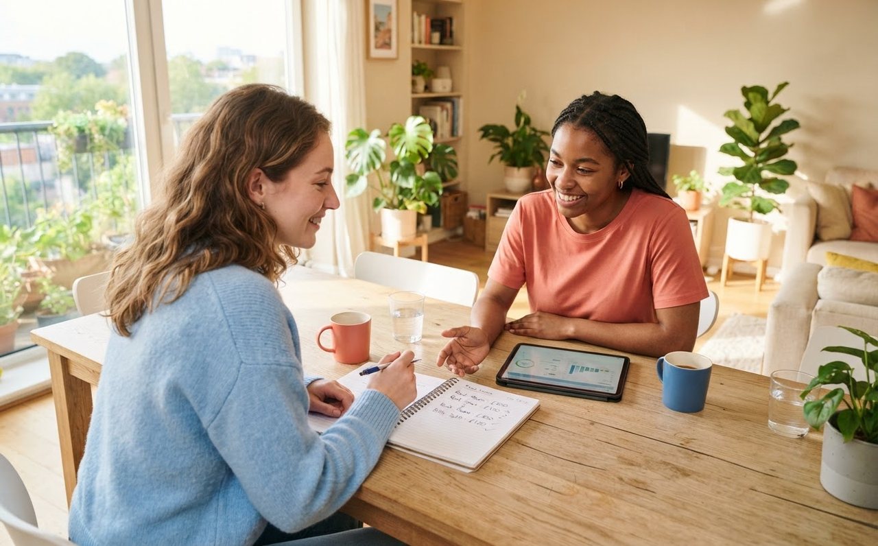 Two housemates discussing how to share household housing costs — www.changeyourlife.money