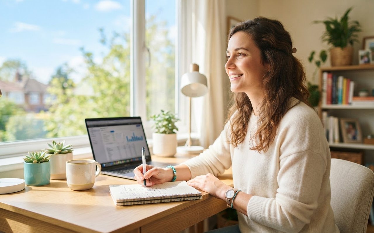A woman calculating a debt payoff plan at her desk — www.changeyourlife.money